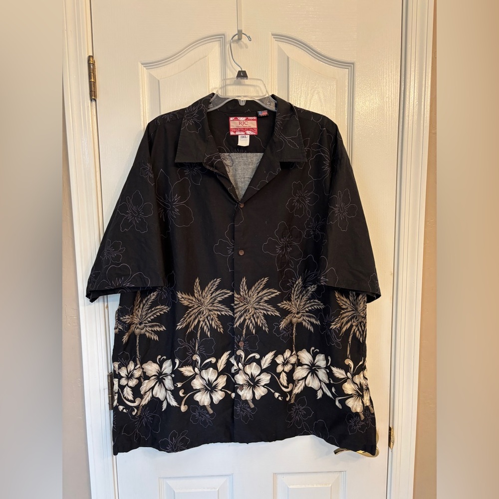 Vintage Hawaiian Black Cotton Button up Shirt ~ Men’s 3X